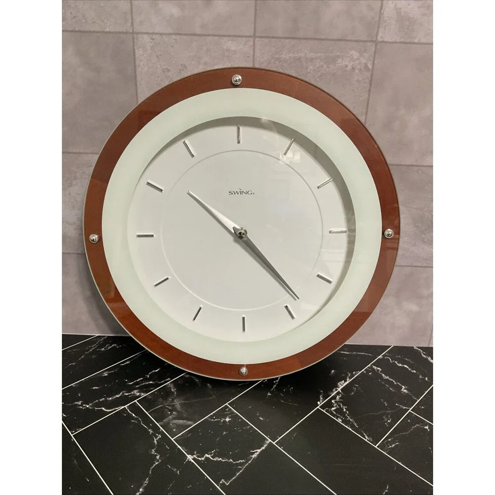 Swing Wall Clock Echo Walnut MCM Style Wood Frame.EUC